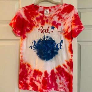 Red, White, & Blessed T-shirt that is handmade and tie-dyed